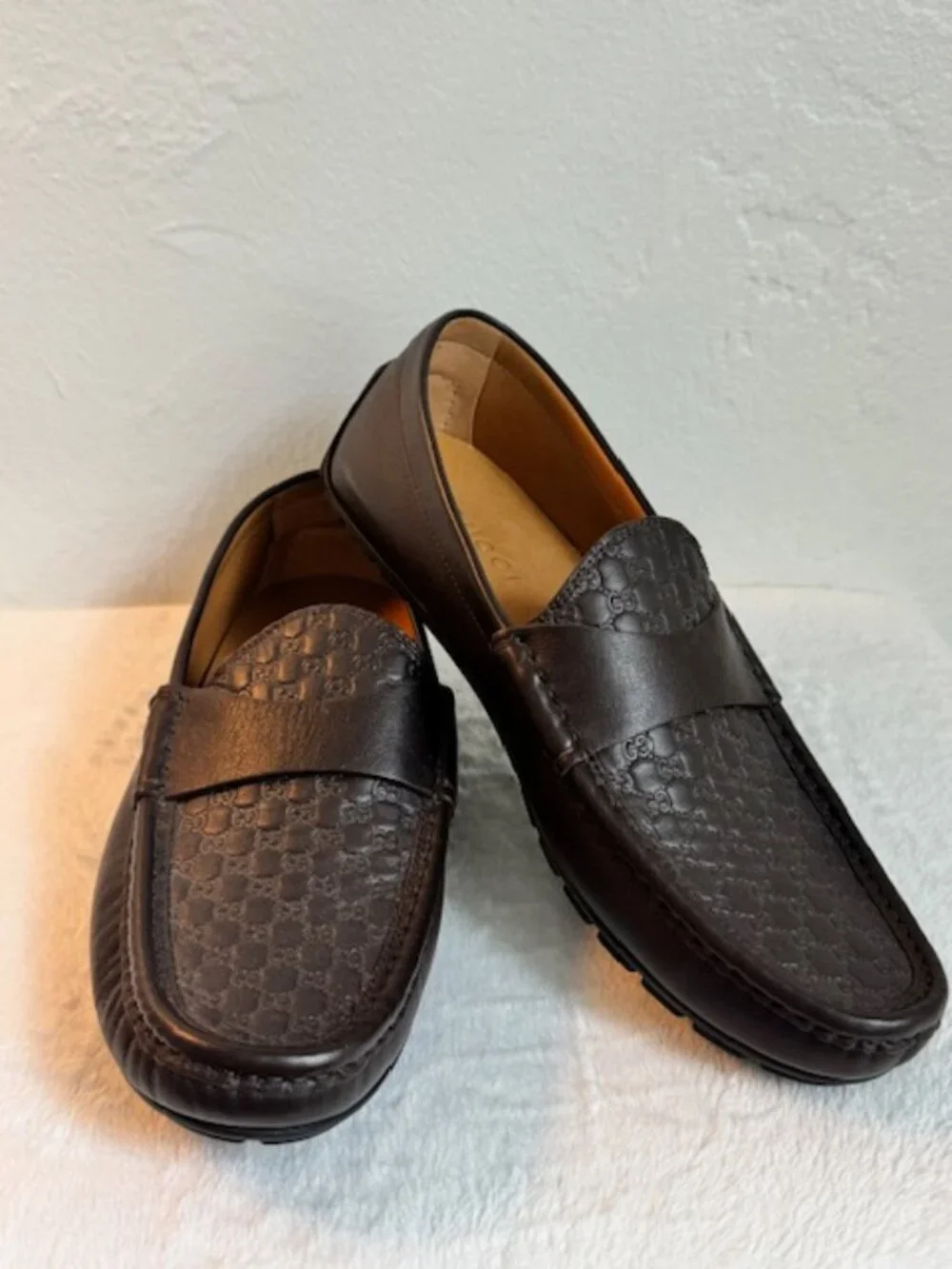 Gucci Men’s Brown Microguccissima Leather Driving Loafers Size 7